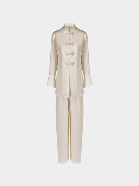 Loretta Caponi - Azalea Silk Pajama Set | Size: XS - White - ABASK - 