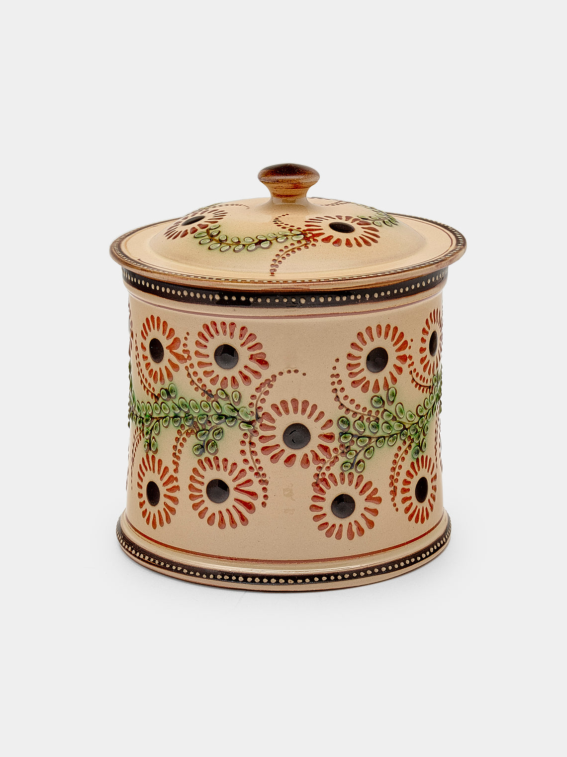 Poterie d’Évires - Flowers Hand-Painted Ceramic Medium Lidded Pot - Cream - ABASK - 