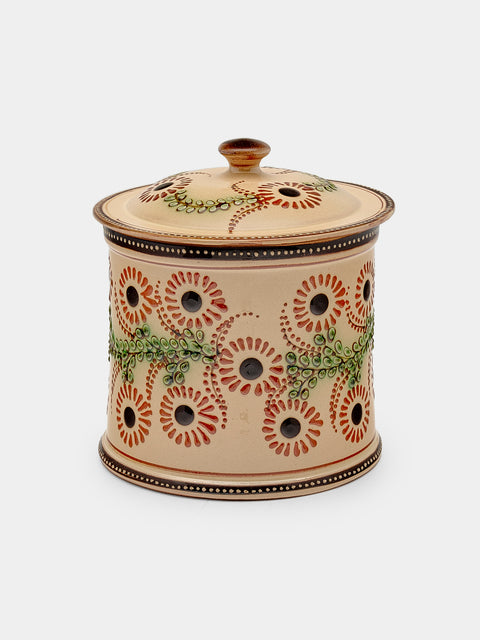 Poterie d’Évires - Flowers Hand-Painted Ceramic Medium Lidded Pot - Cream - ABASK - 