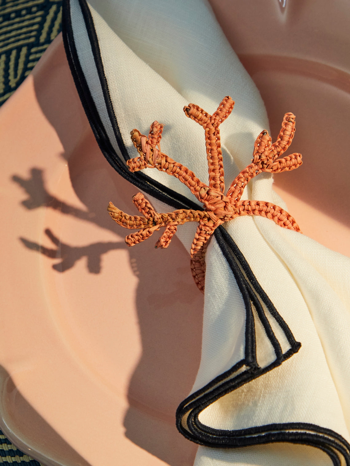 Coro Cora - Coral Handwoven Iraca Palm Napkin Rings (Set of 4) -  - ABASK