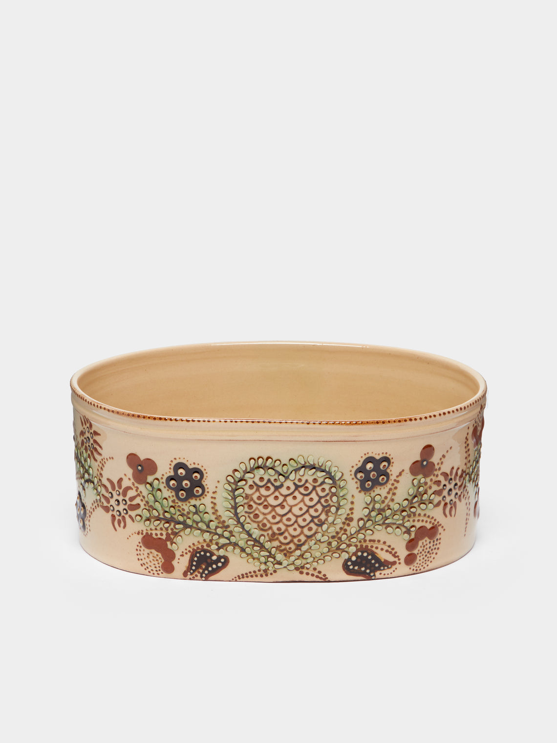 Poterie d’Évires - Flowers Hand-Painted Ceramic Oval Serving Dish -  - ABASK - 