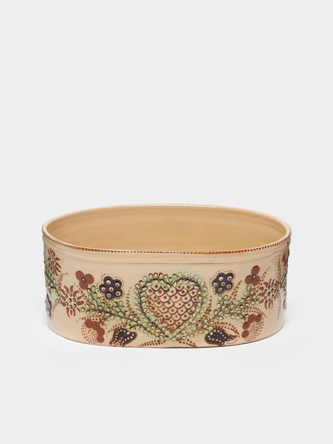 Poterie d’Évires - Flowers Hand-Painted Ceramic Oval Serving Dish -  - ABASK - 