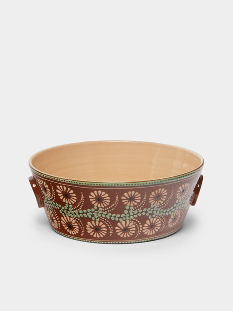 Poterie d’Évires - Flowers Hand-Painted Ceramic Large Handled Serving Bowl -  - ABASK - 