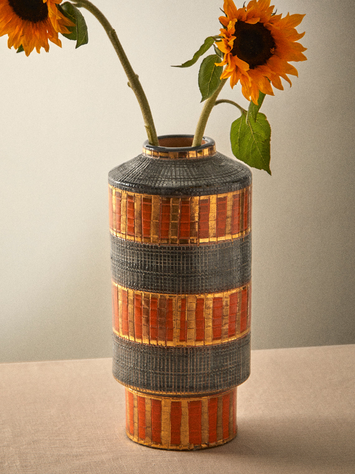 Antique and Vintage - Mid-Century Bitossi Ceramiche Ceramic Vase (13in/33cm) - Orange - ABASK