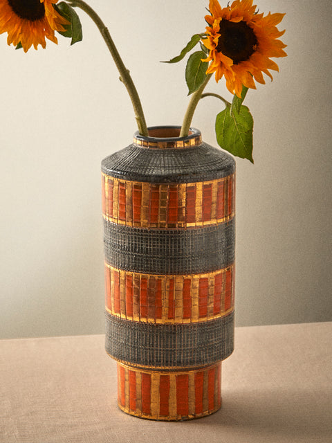 Antique and Vintage - Mid-Century Bitossi Ceramiche Ceramic Vase (13in/33cm) - Orange - ABASK