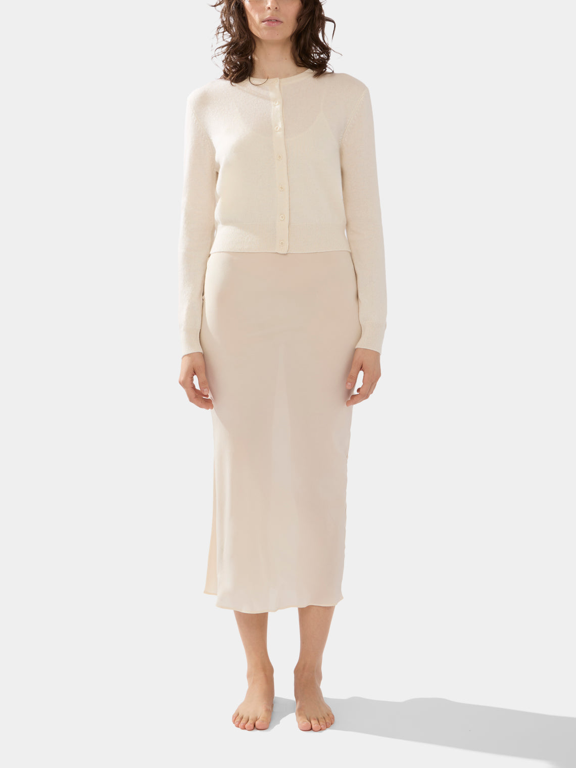 Ryan Roche - Women's Cashmere Cropped Crew-Neck Cardigan - Ivory - ABASK