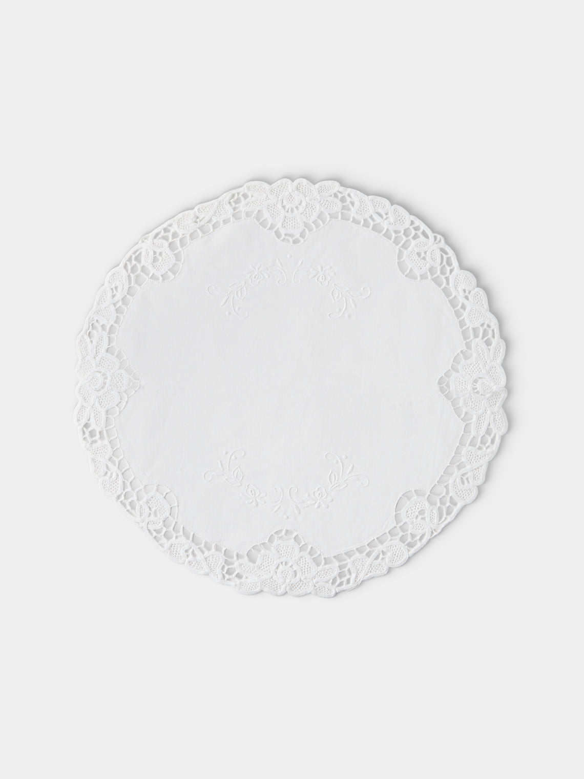 Rolane du Dreuih Creations - Lacework Linen Medium Round Placemats (Set of 4) - Ivory - ABASK - 
