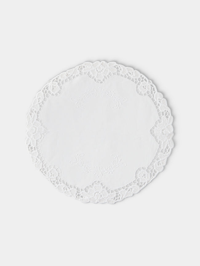 Rolane du Dreuih Creations - Lacework Linen Medium Round Placemats (Set of 4) - Ivory - ABASK - 