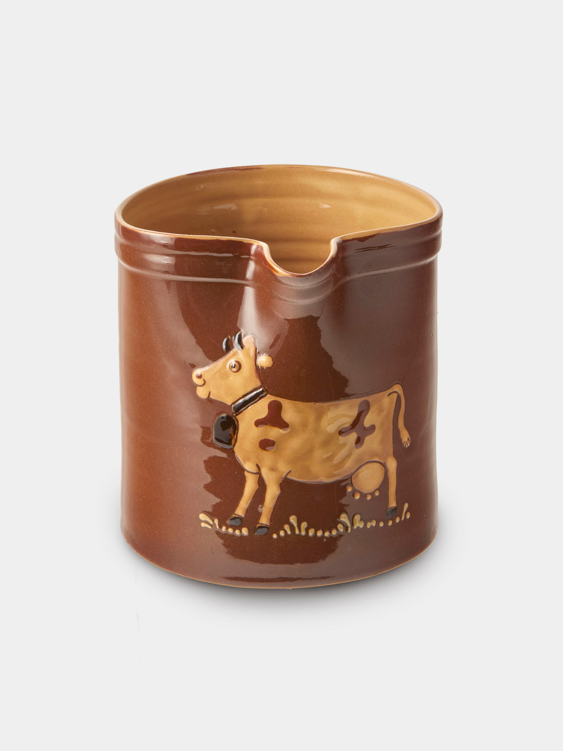 Poterie d’Évires - Cows Hand-Painted Ceramic Straight-Edge Medium Jug - Light Brown - ABASK