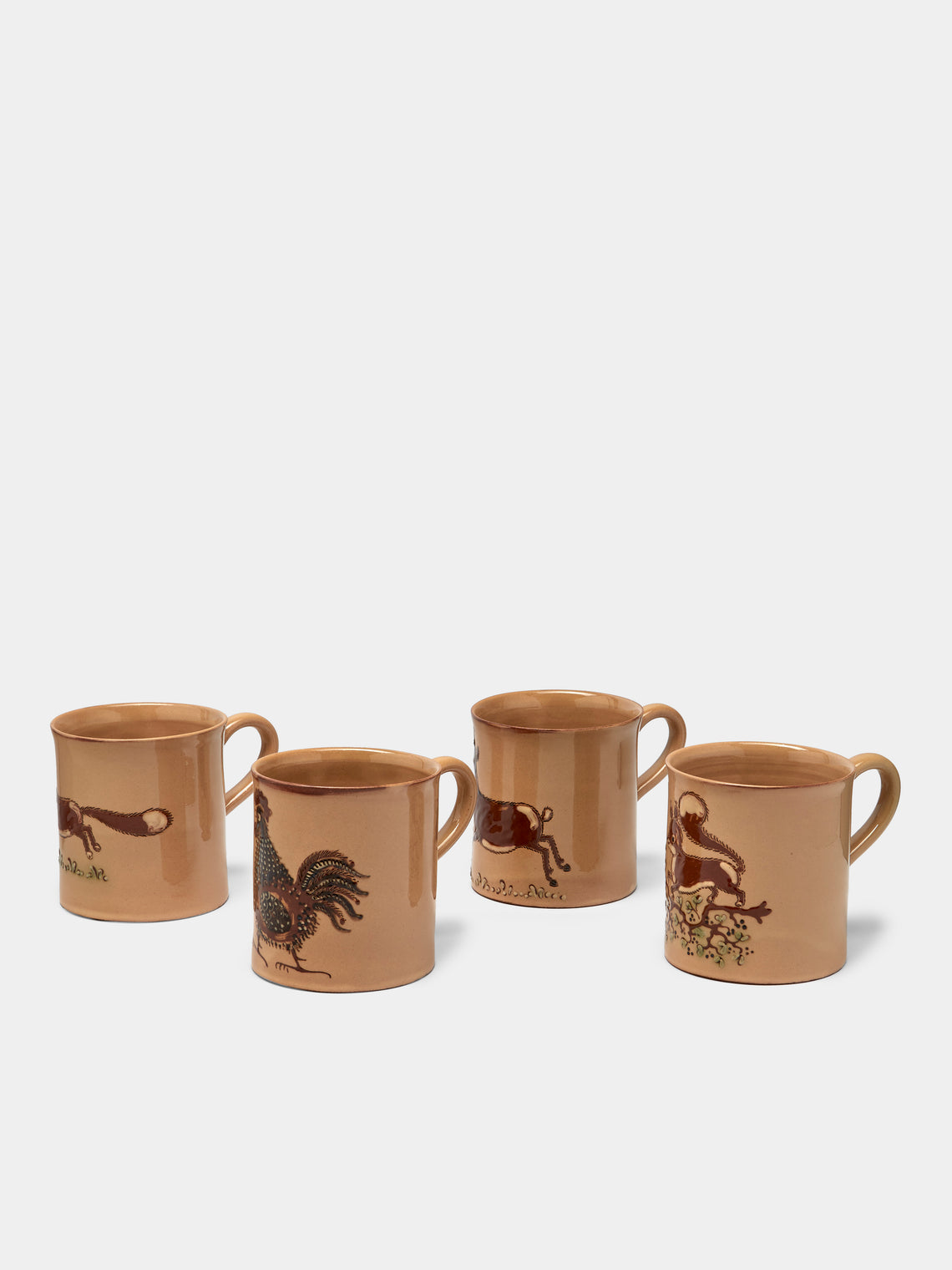 Poterie d’Évires - Animals Hand-Painted Ceramic Mugs (Set of 4) - Cream - ABASK
