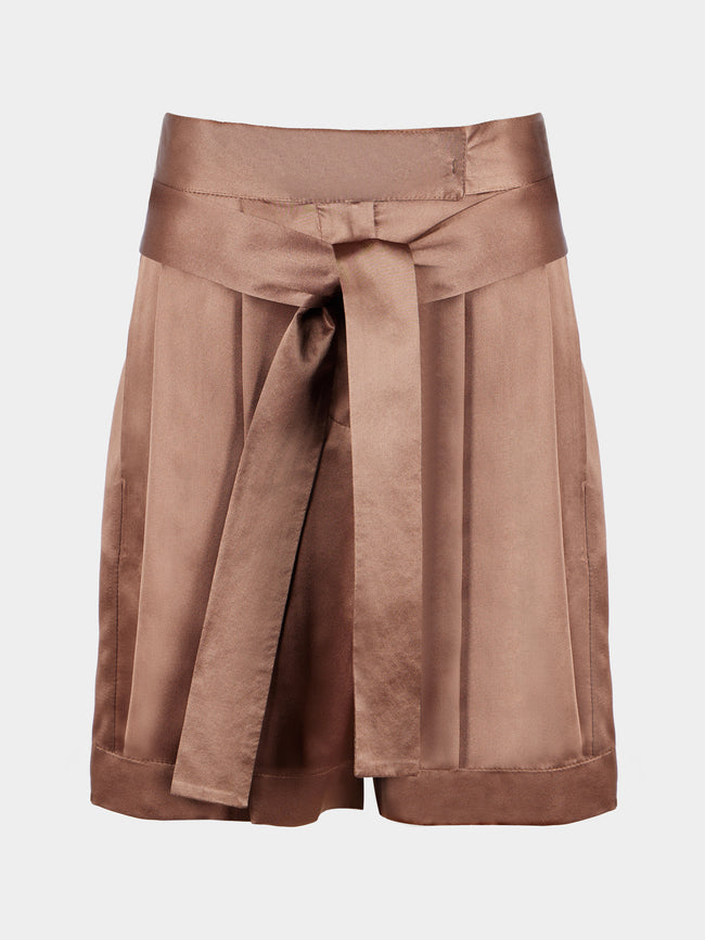Dusan - Silk Belted Shorts | Size: XS - Brown - ABASK - 