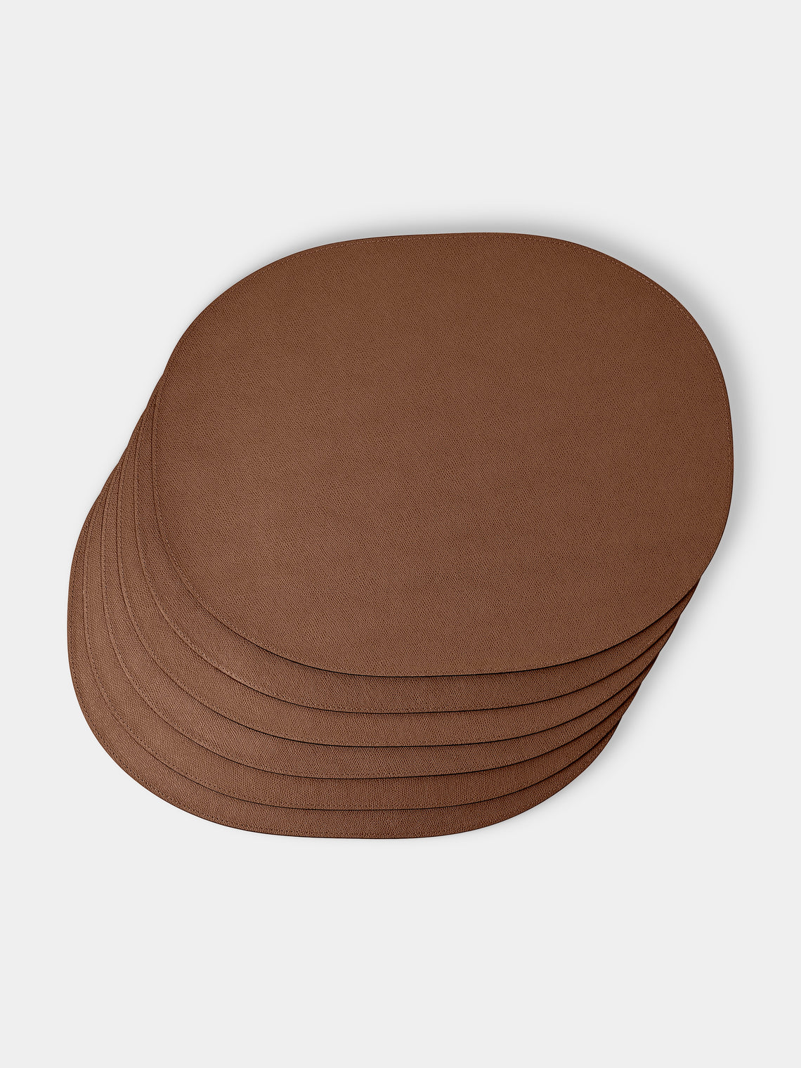 Giobagnara - David Leather Oval Reversible Placemats with Holder (Set of 6) - Brown - ABASK