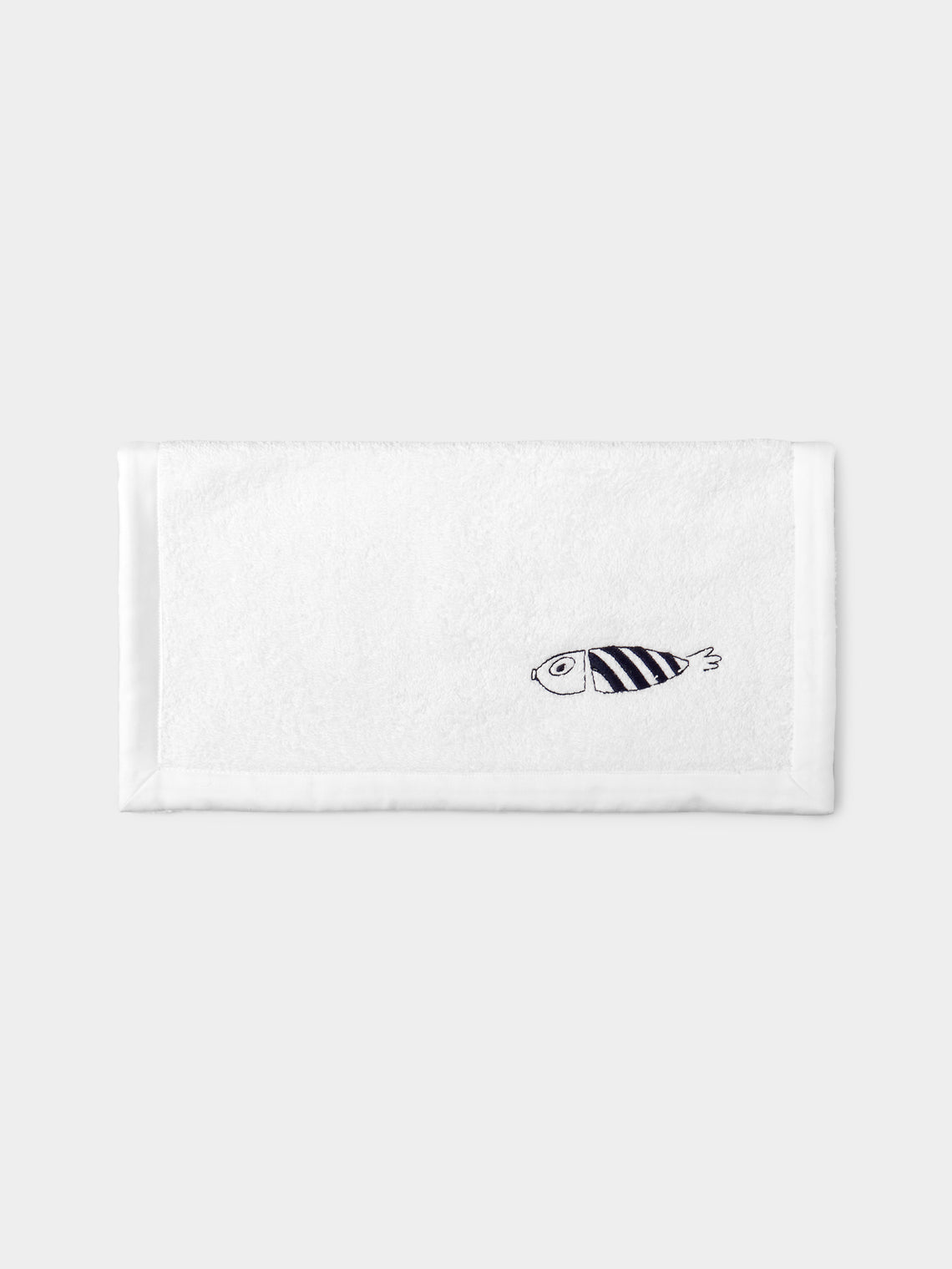 Loretta Caponi - Striped Fish Hand-Embroidered Cotton Washcloth -  - ABASK