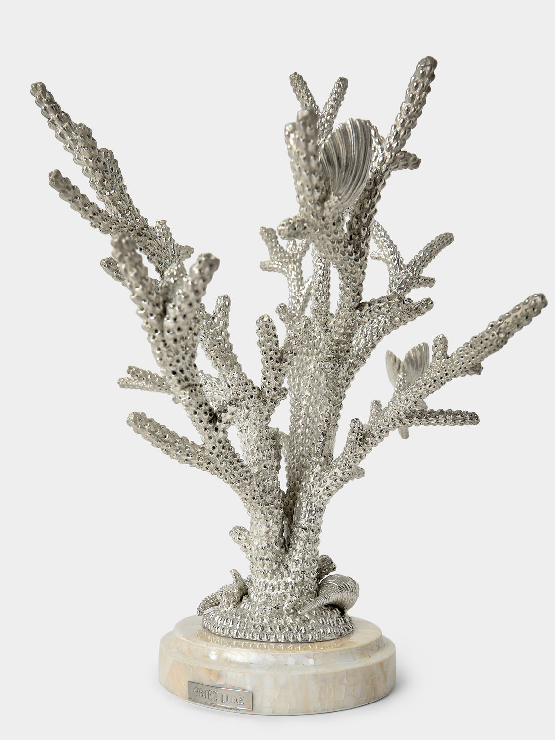 Objet Luxe - Coral and Clam Shells Mother-of-Pearl and Silver-Plated Candle Holder - Silver - ABASK