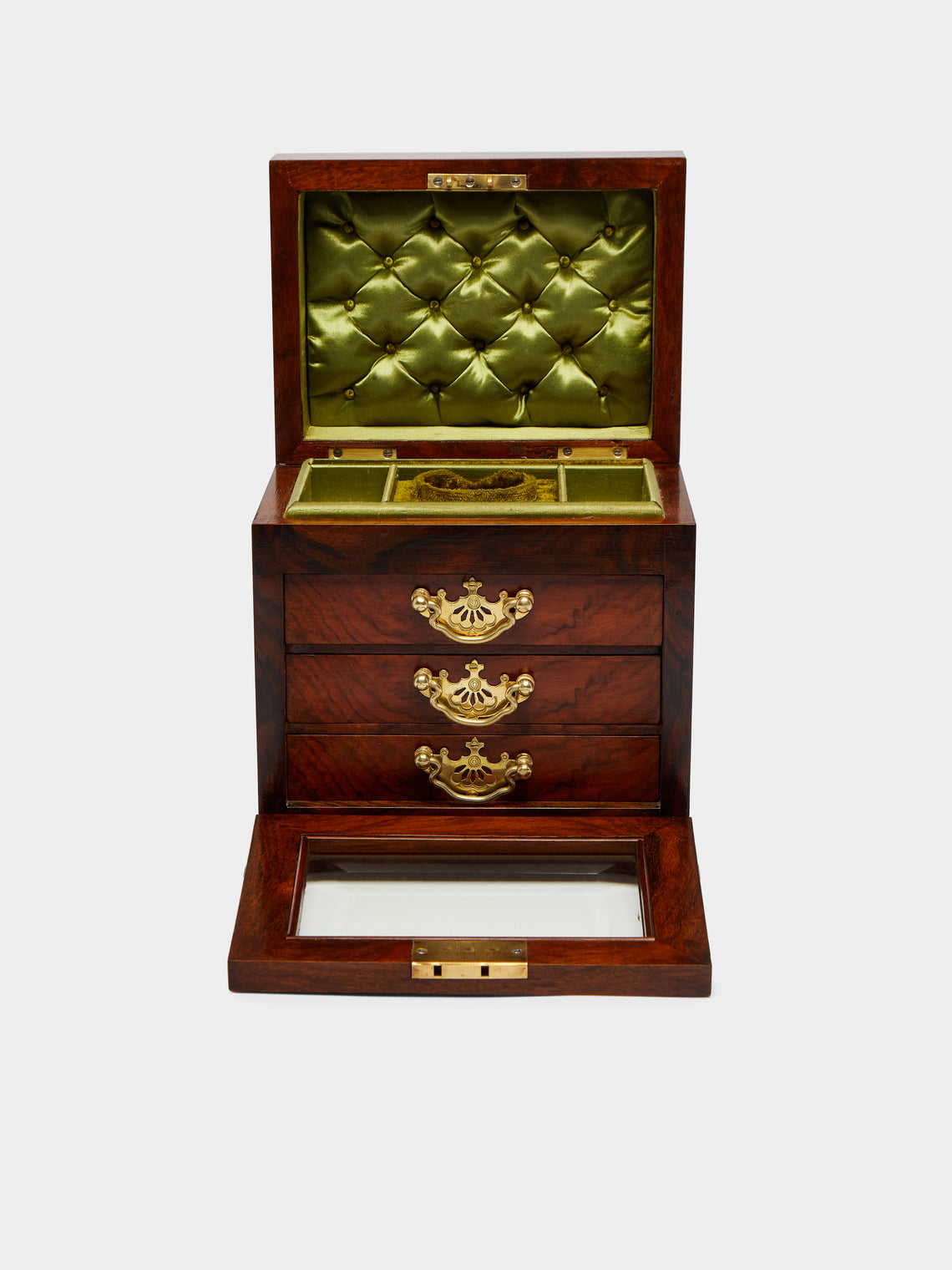 Antique and Vintage - 1900s Walnut and Brass Jewellery Box -  - ABASK