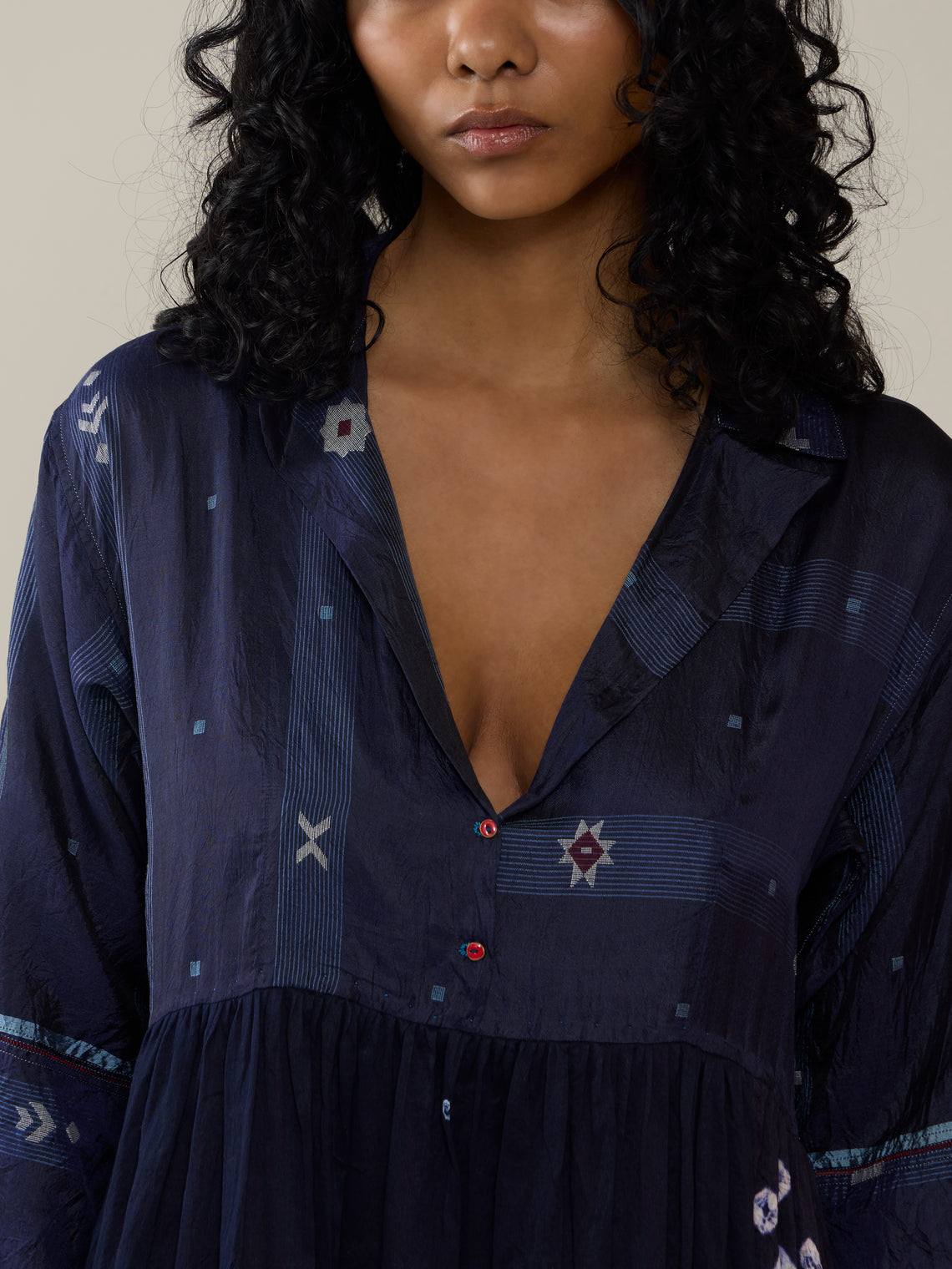 Injiri - Amber 21 Hand-Loomed Cotton and Silk Dress | Size: S - Blue - ABASK