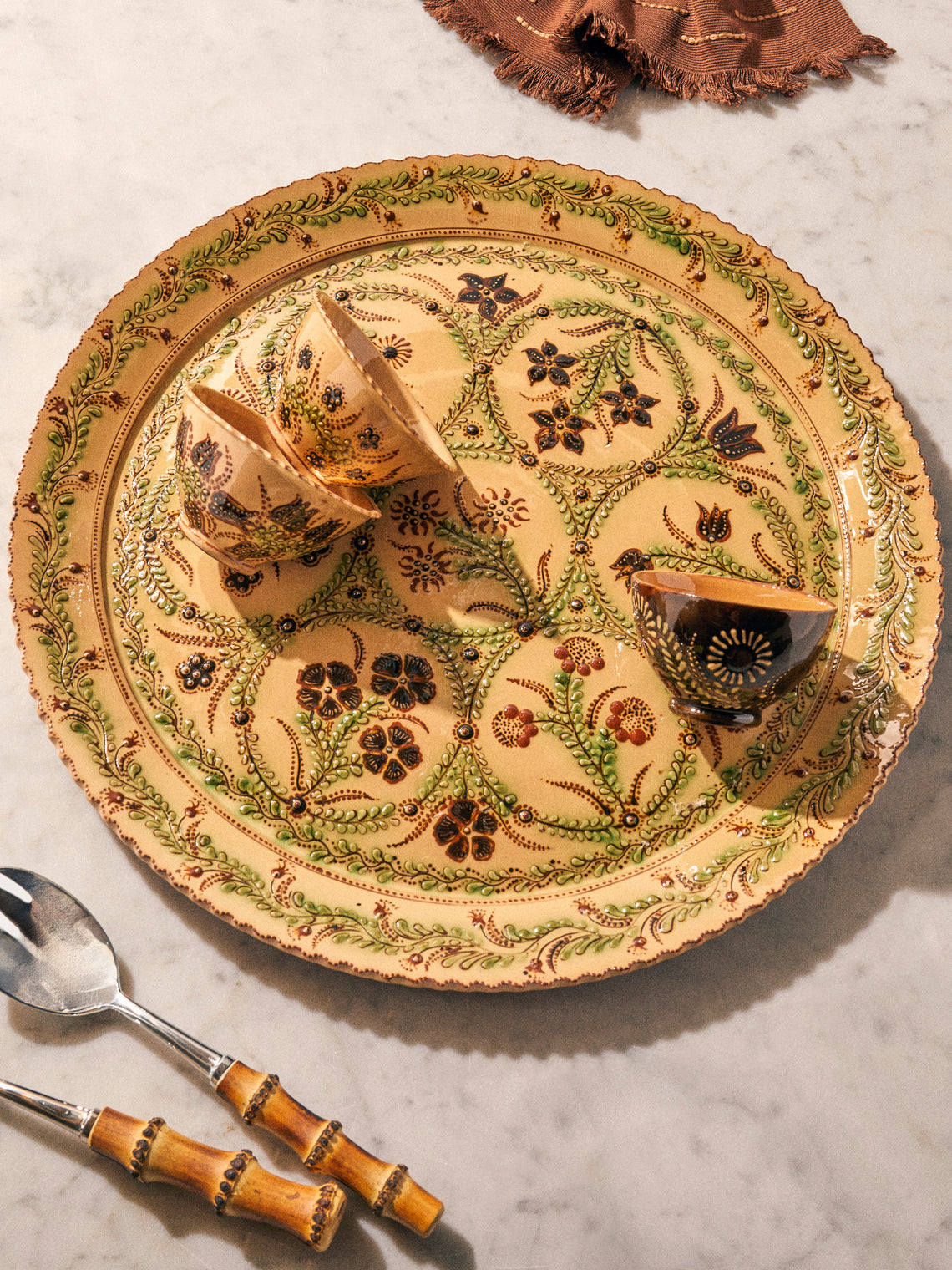 Poterie d’Évires - Flowers Hand-Painted Ceramic Giant Platter - Cream - ABASK