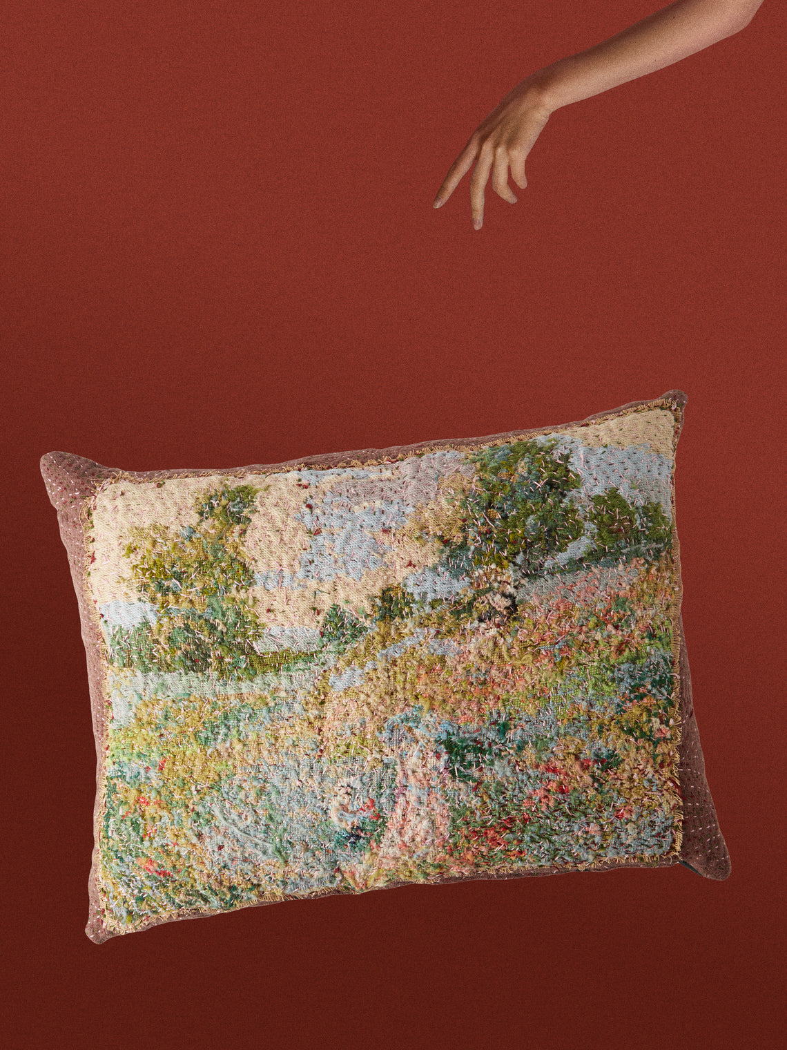 By Walid - 1910s Needlepoint Wool, Linen and Cotton Cushion (25.5in/65cm) - Multiple - ABASK