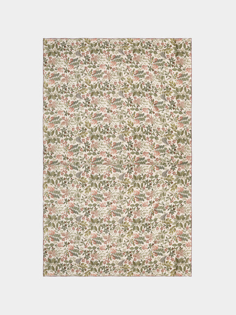 Borgo delle Tovaglie - Filo Sottobosco Embroidered Linen Rectangular Tablecloth (106.5in/2.7m) - Green - ABASK - 