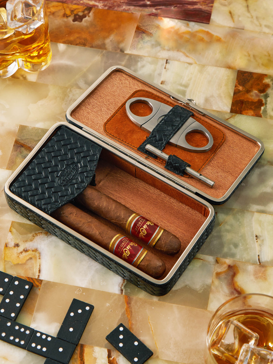 Woven Leather Cigar Case (3 Cigars)
