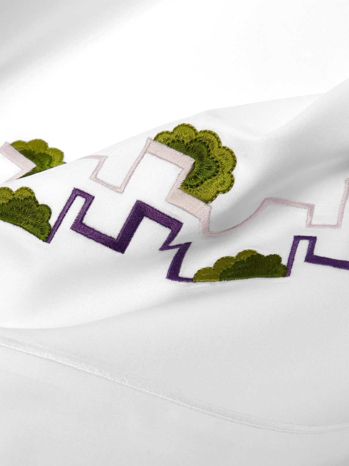 Loretta Caponi - Geometric Hand-Embroidered Cotton King-Size Top Sheet -  - ABASK