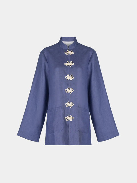 Yali Milano - The Portofino Linen Blazer | Size: S - Blue - ABASK - 