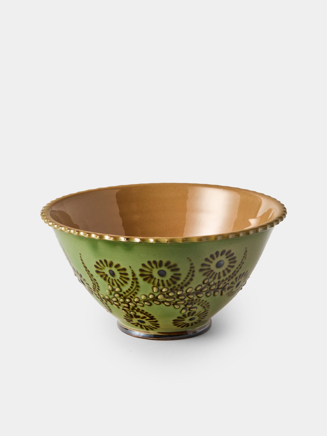 Poterie d’Évires - Flowers Hand-Painted Ceramic Fluted Bowls (Set of 4) - Green - ABASK
