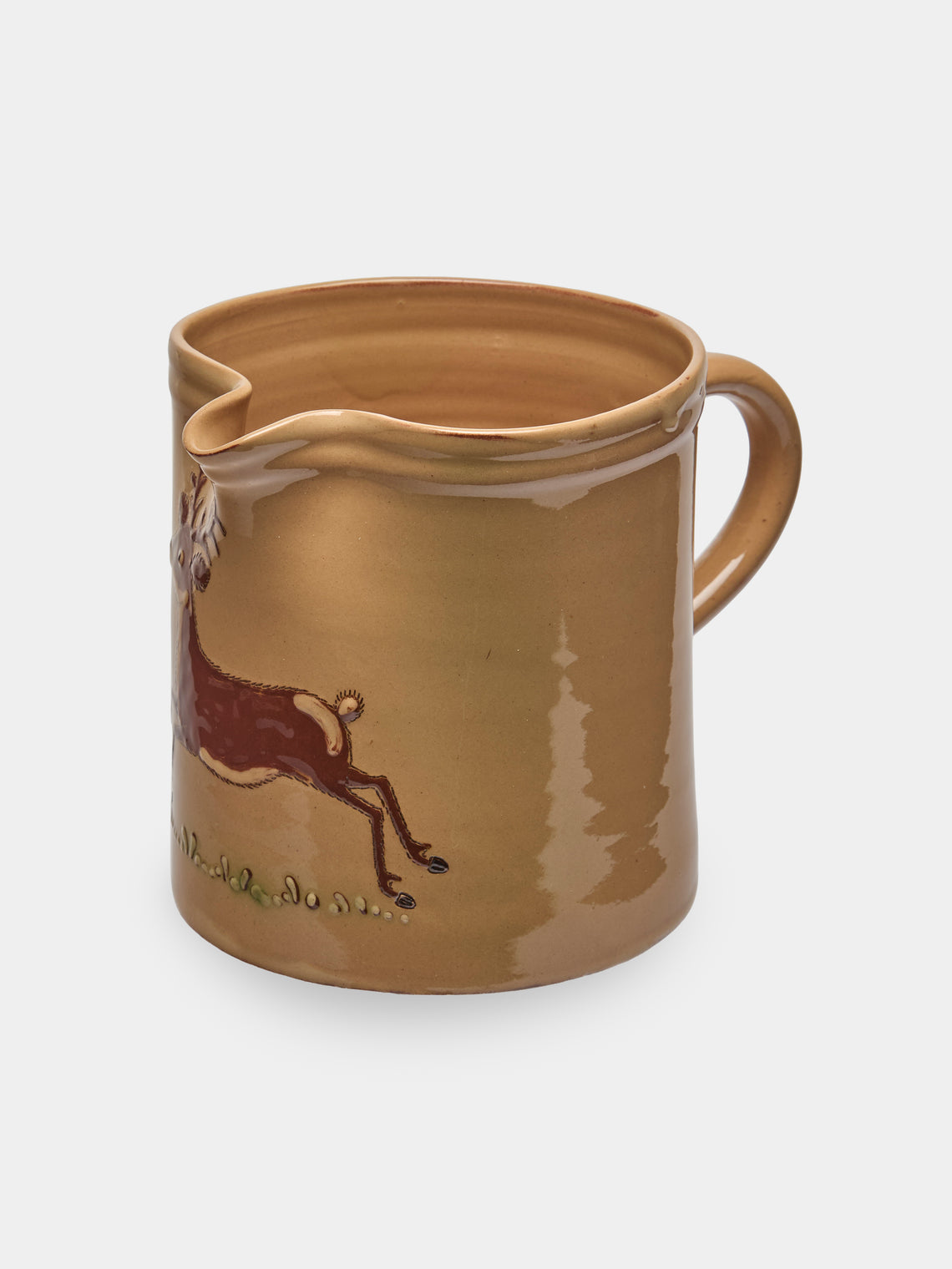 Poterie d’Évires - Stags Hand-Painted Ceramic Straight-Edge Jug (34oz/1L) - Cream - ABASK - 