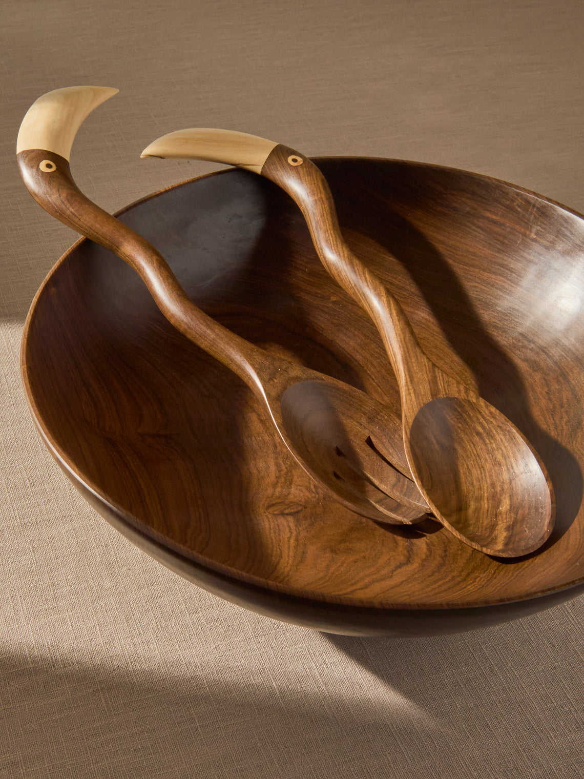 CasaLatina - Lara Toucan Hand-Carved Hardwood Salad Servers - Brown - ABASK