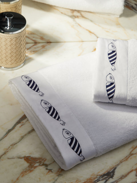 Loretta Caponi - Striped Fish Hand-Embroidered Cotton Towel Collection -  - ABASK