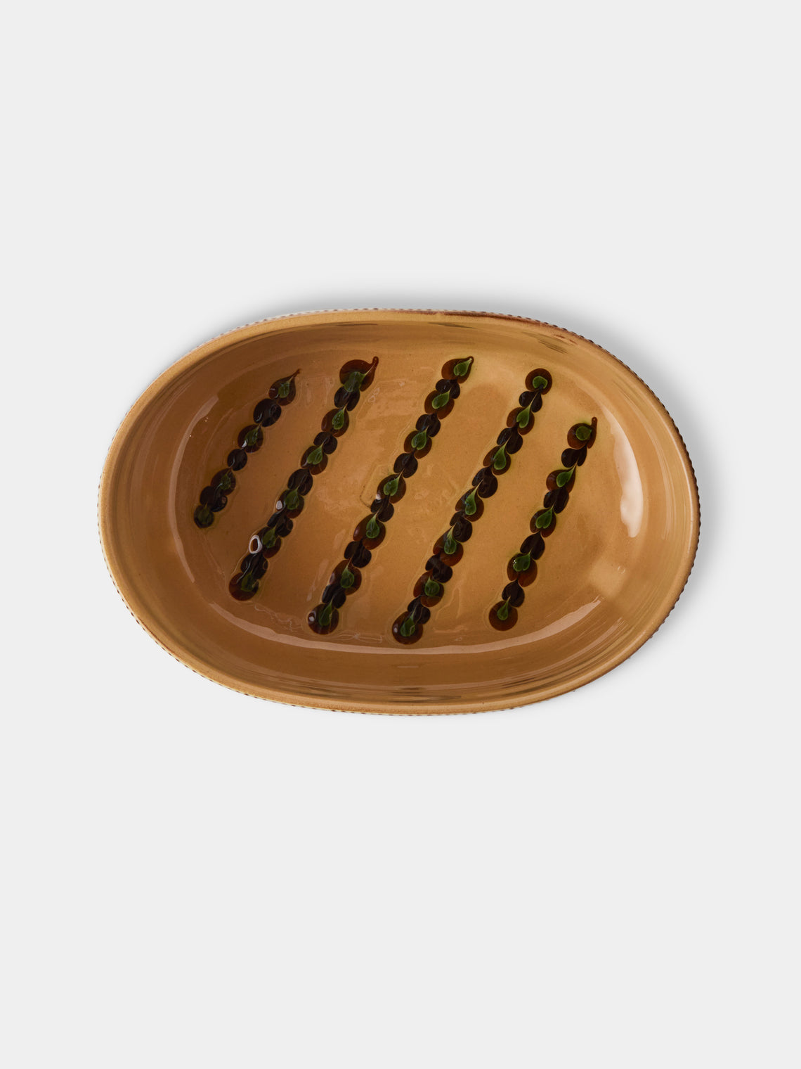 Poterie d’Évires - Flowers Hand-Painted Ceramic Oval Dish - Green - ABASK