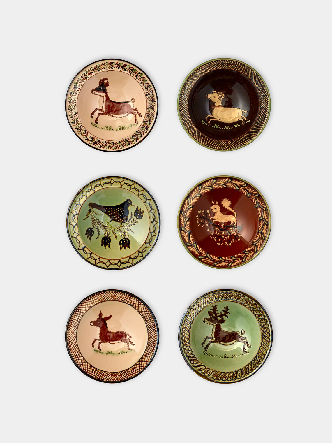 Poterie d’Évires - Animals Hand-Painted Ceramic Breakfast Bowls (Set of 6) - Multiple - ABASK