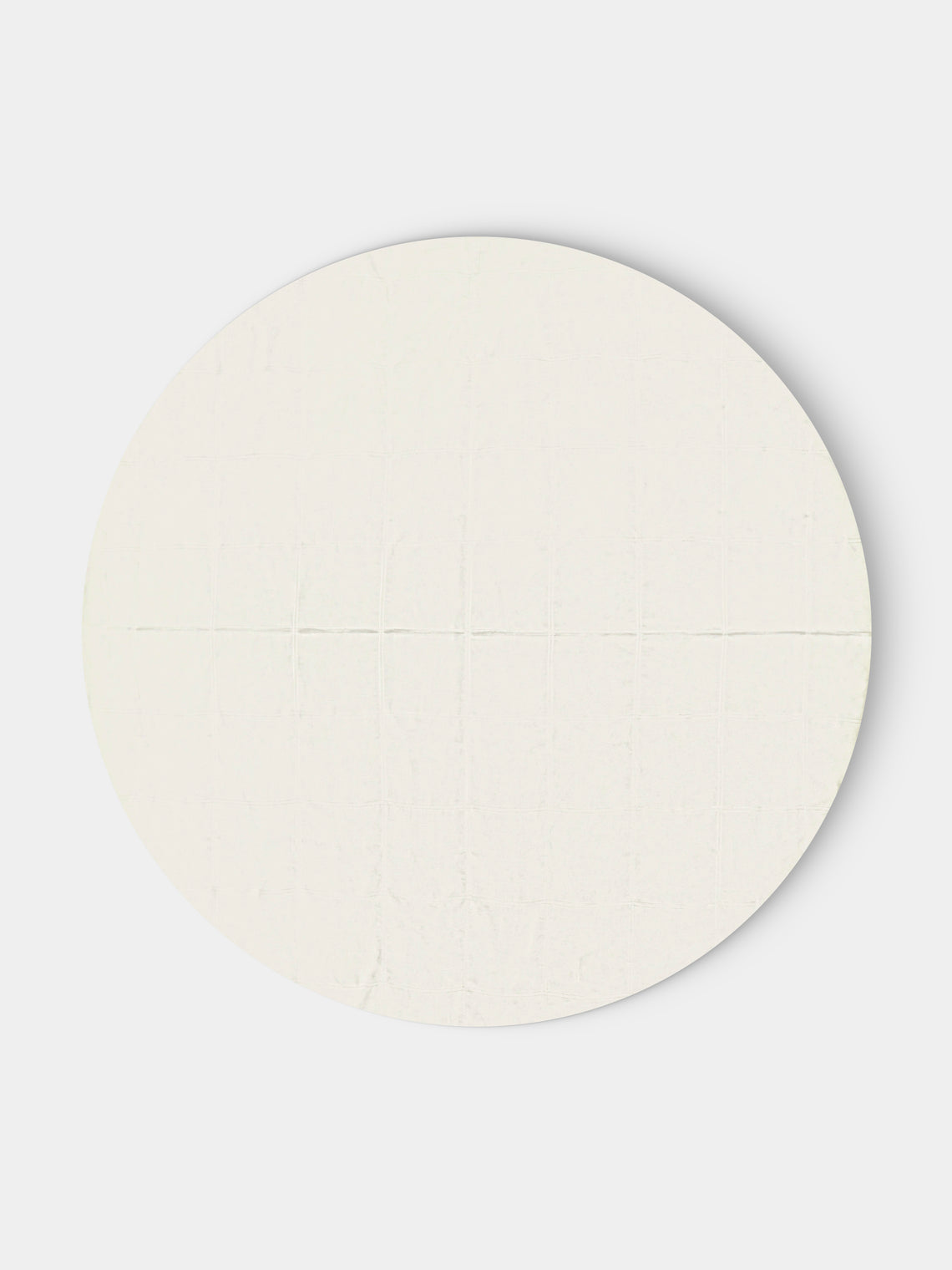 Volga Linen - Double Hem-Stitch Linen Check Round Tablecloth (86.5in/2.2m) - Ivory - ABASK - 
