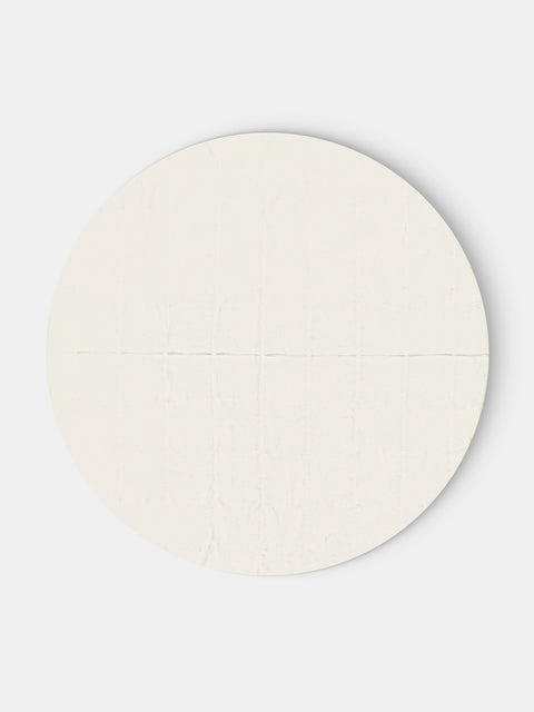 Volga Linen - Double Hem-Stitch Linen Check Round Tablecloth (86.5in/2.2m) - Ivory - ABASK - 