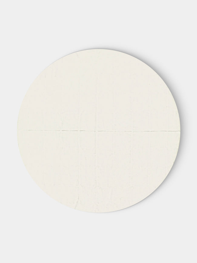 Volga Linen - Double Hem-Stitch Linen Check Round Tablecloth (86.5in/2.2m) - Ivory - ABASK - 