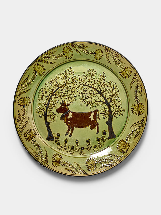 Poterie d’Évires - Cows Hand-Painted Ceramic Round Platter - Green - ABASK - 