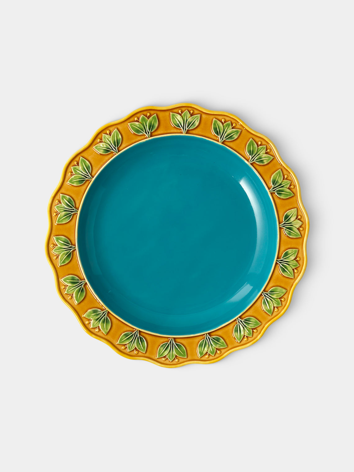 Verdolini - Chestnut Hand-Painted Majolica Ceramic Serving Plate (12.5in/32cm) - Blue - ABASK
