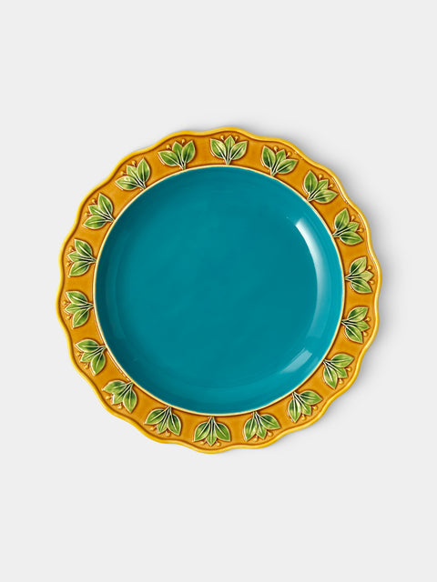 Verdolini - Chestnut Hand-Painted Majolica Ceramic Serving Plate (12.5in/32cm) - Blue - ABASK