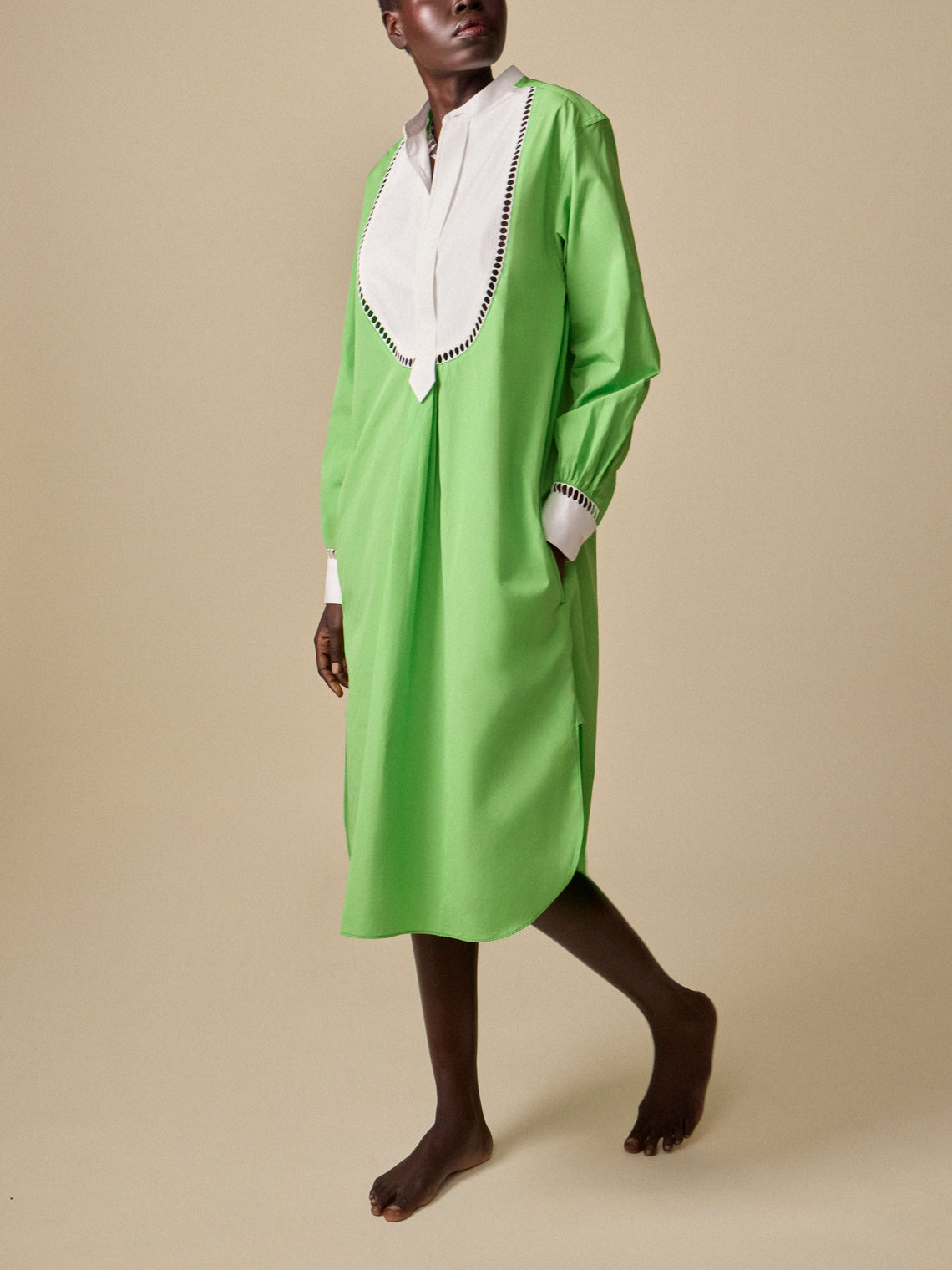 Sebline - Women's Painter's Cotton Smock Dress | Size: S - Green - ABASK