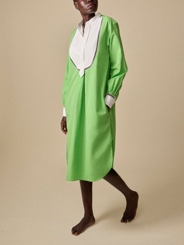 Sebline - Women's Painter's Cotton Smock Dress | Size: S - Green - ABASK