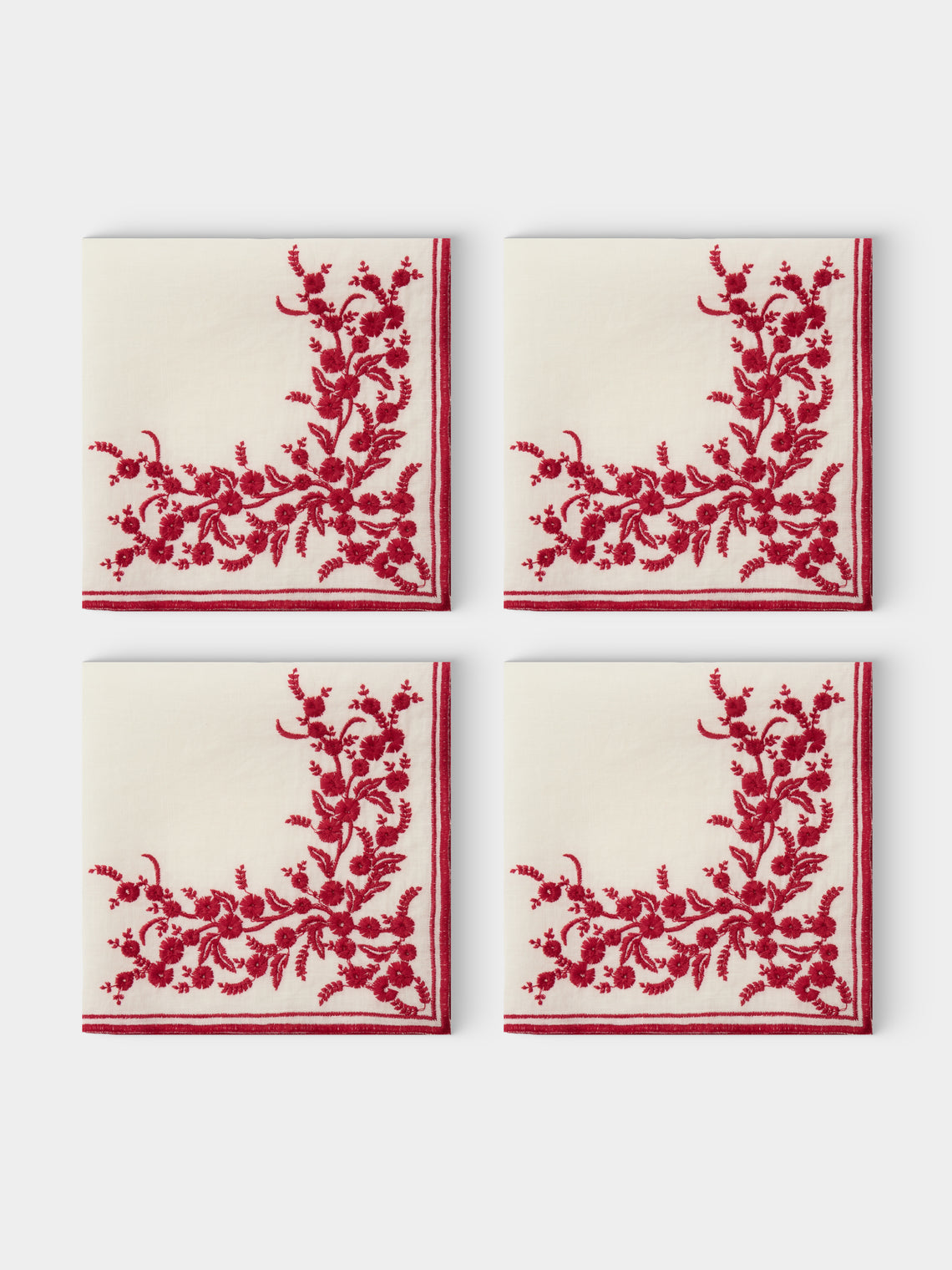 Borgo delle Tovaglie - Venaria Embroidered Linen Napkins (Set of 4) - Red - ABASK - 