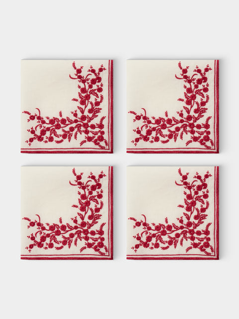 Borgo delle Tovaglie - Venaria Embroidered Linen Napkins (Set of 4) - Red - ABASK - 
