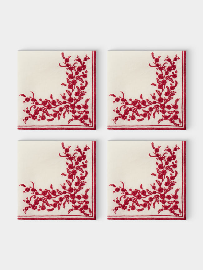 Borgo delle Tovaglie - Venaria Embroidered Linen Napkins (Set of 4) - Red - ABASK - 