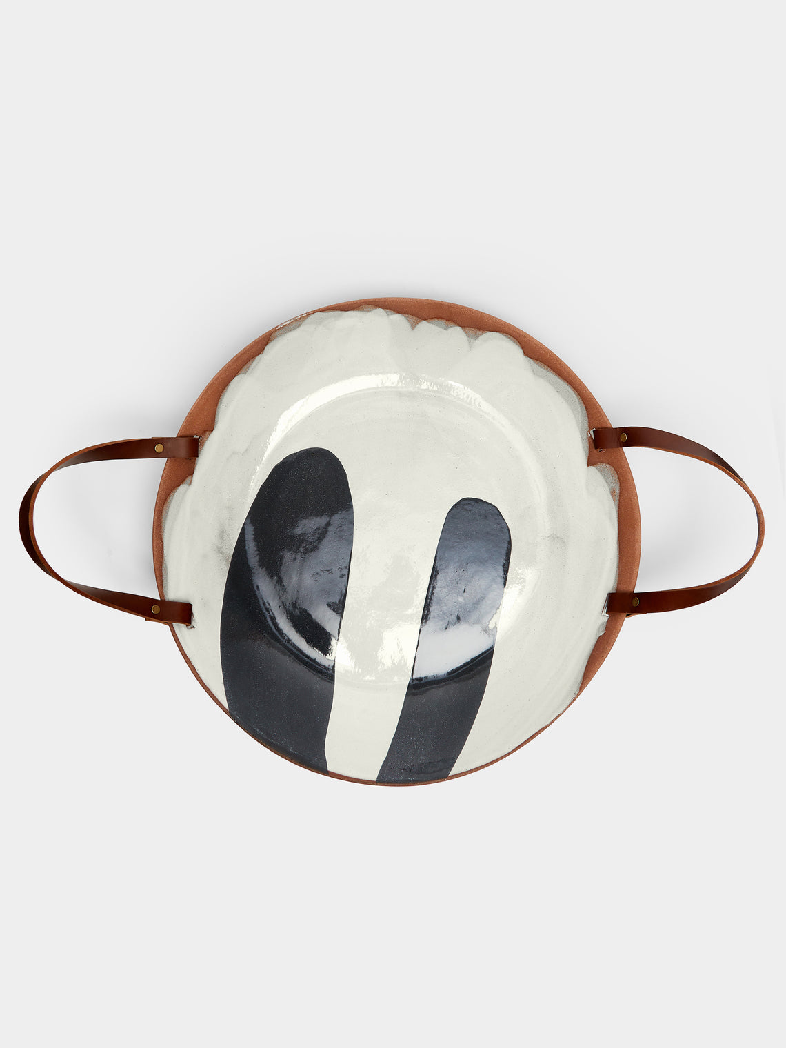 Silvia K Ceramics - Hand-Glazed Terracotta Large Serving Bowl with Leather Handle -  - ABASK - 
