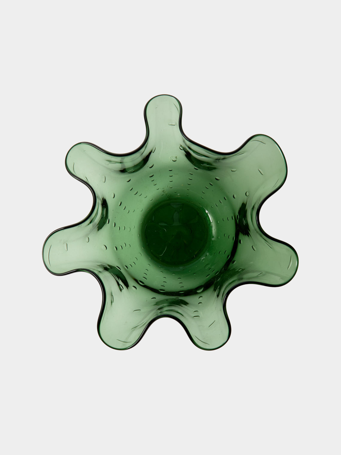 Antique and Vintage - 1980s Bullicante Glass Handkerchief Vase (8in/21cm) - Green - ABASK