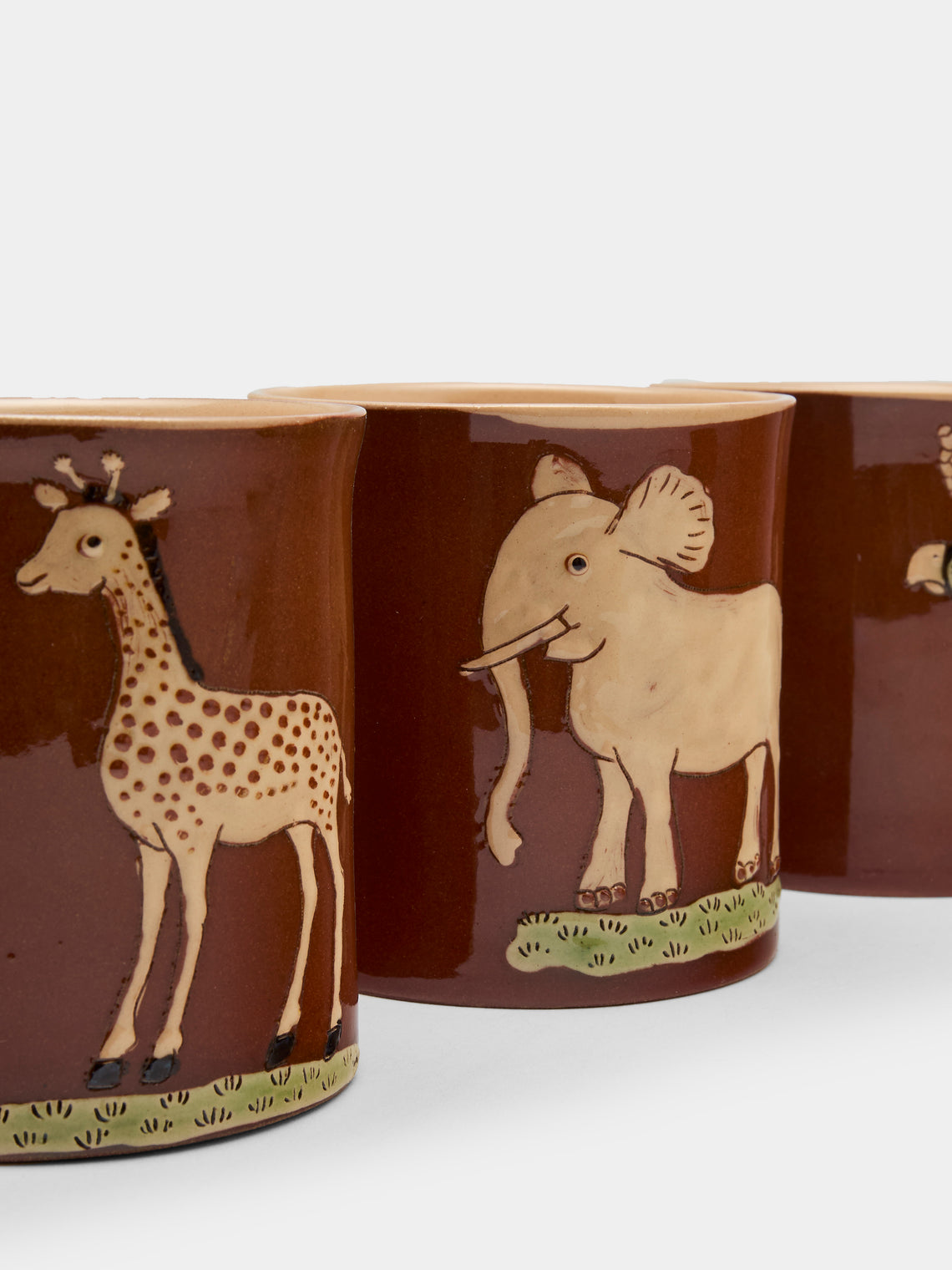 Poterie d’Évires - Animals Hand-Painted Ceramic Mugs (Set of 6) - Dark brown - ABASK