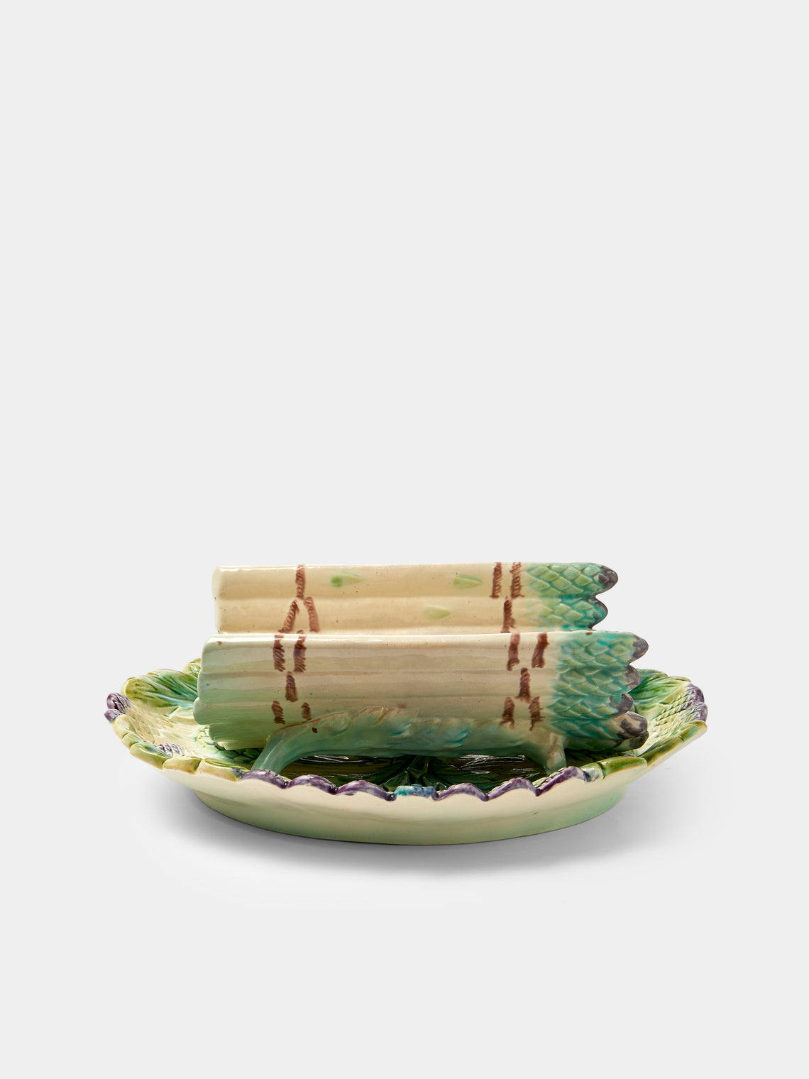 Antique and Vintage - 1900s Ceramic Asparagus Platter - Green - ABASK - 