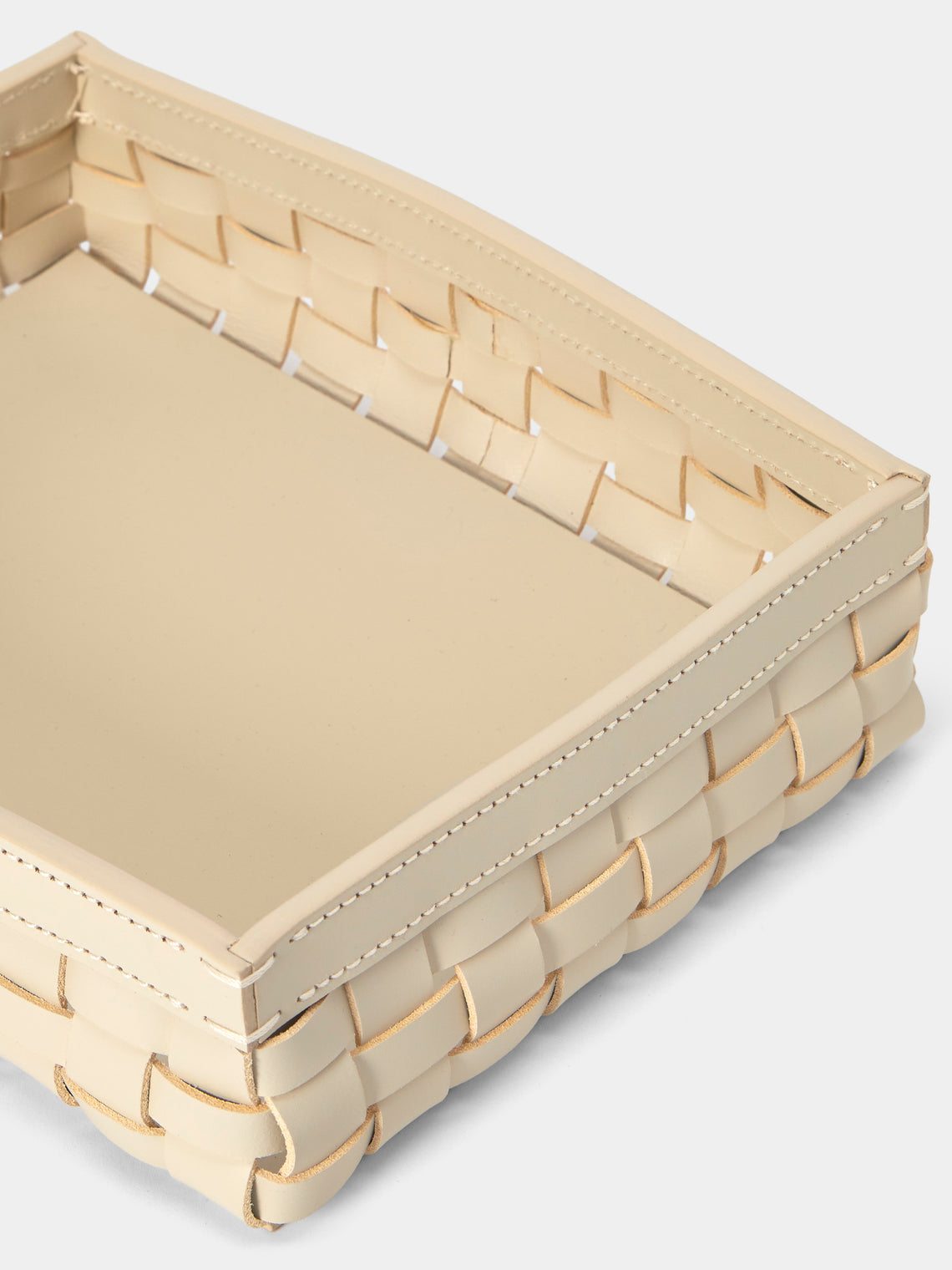 Riviere - Woven Leather Tray (10in/25cm) - Cream - ABASK