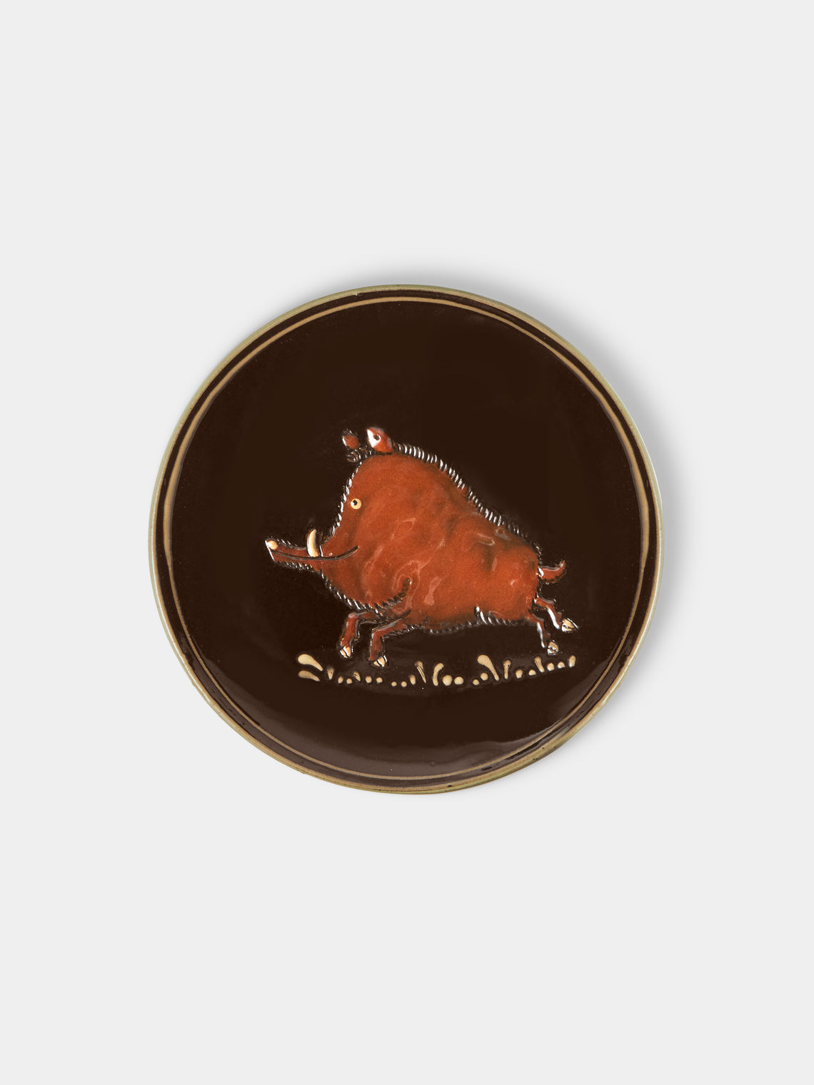 Poterie d’Évires - Animals Hand-Painted Ceramic Plates – 5.5in/14cm (Set of 4) - Dark Brown - ABASK