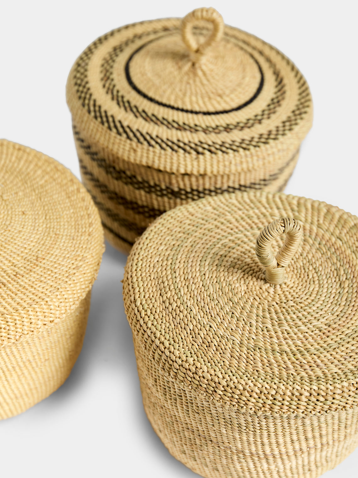 Baba Tree - Banasco Handwoven Elephant Grass Lidded Storage Baskets (Set of 2) - Natural - ABASK